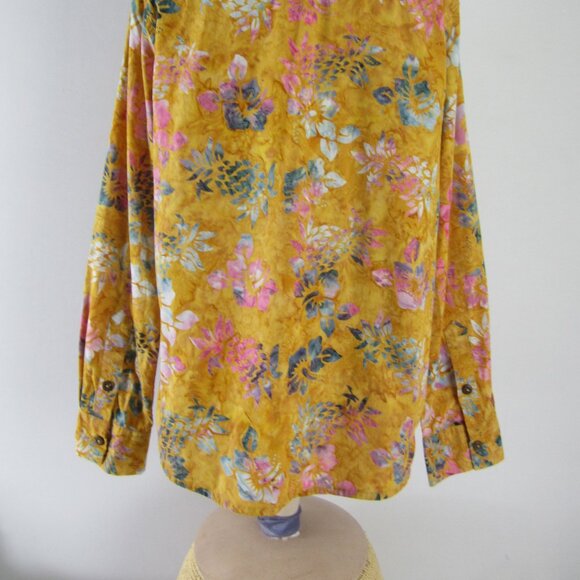Pete HuntingtonWomens Large Sunflower Yellow Floral Cotton Shirt Handcrafted - Picture 10 of 12